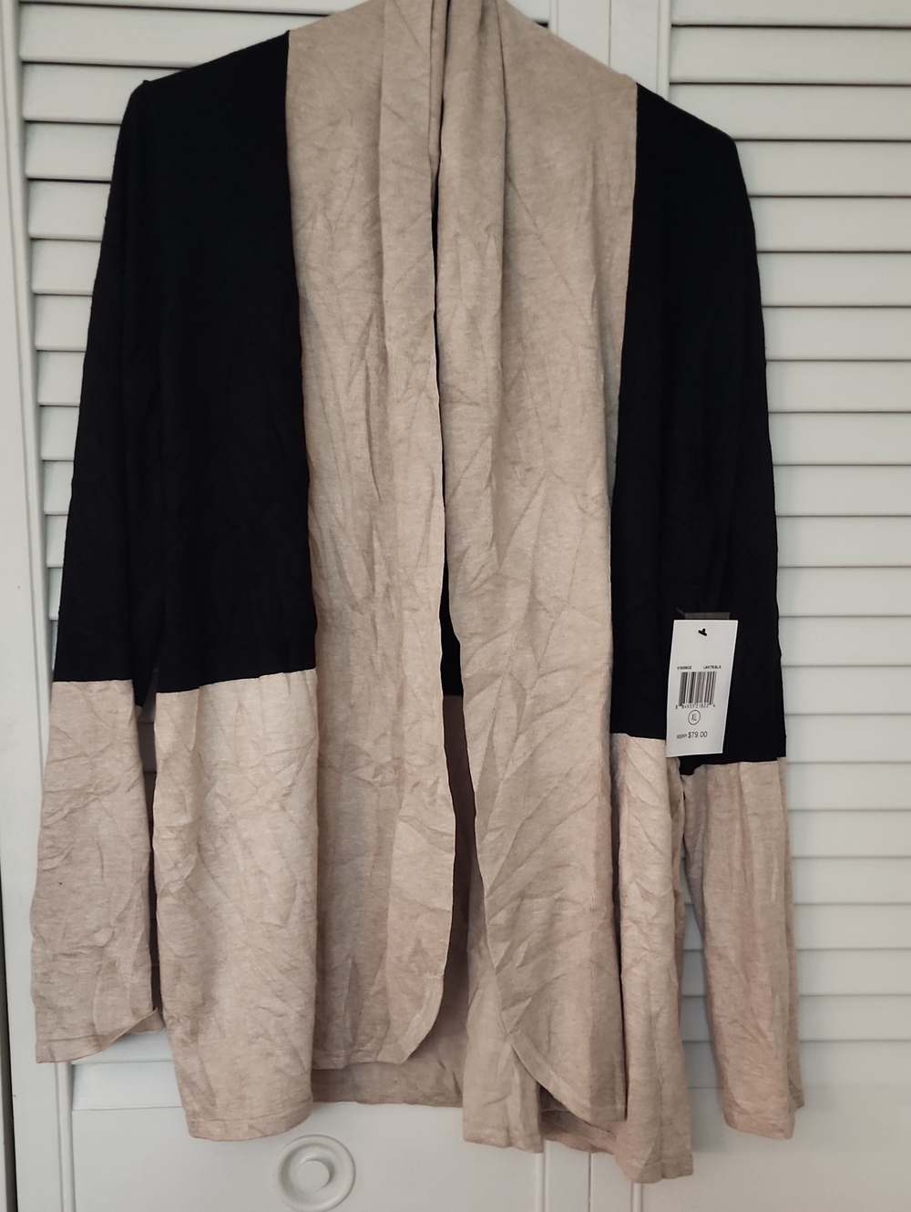 Cyrus Colorblock Open Front Cardigan - Black & Beige